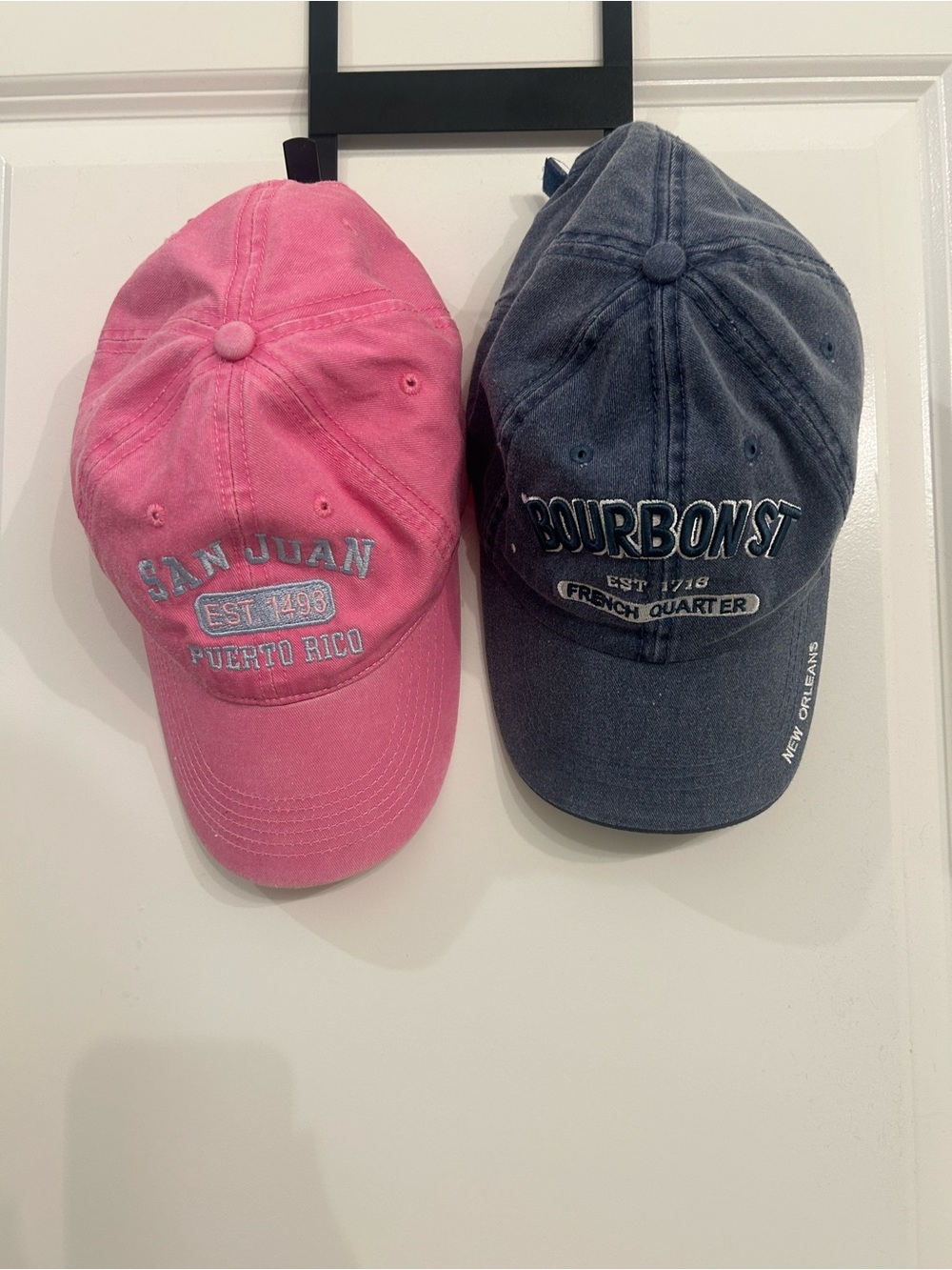 2 Baseball Caps - San Juan Pink & Bourbon St French Quarter